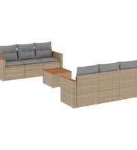 7-tlg. Garten-Sofagarnitur mit Kissen Beige Poly Rattan