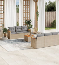 7-tlg. Garten-Sofagarnitur mit Kissen Beige Poly Rattan
