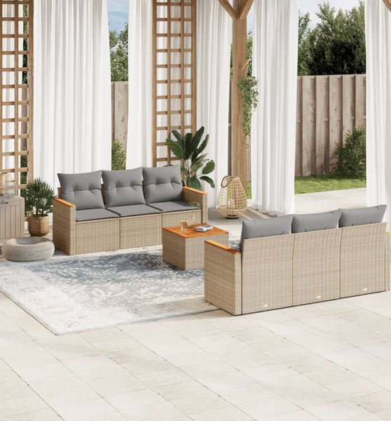 7-tlg. Garten-Sofagarnitur mit Kissen Beige Poly Rattan