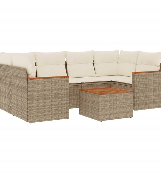 7-tlg. Garten-Sofagarnitur mit Kissen Beige Poly Rattan
