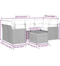 7-tlg. Garten-Sofagarnitur mit Kissen Beige Poly Rattan