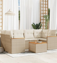 7-tlg. Garten-Sofagarnitur mit Kissen Beige Poly Rattan