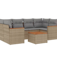 7-tlg. Garten-Sofagarnitur mit Kissen Beige Poly Rattan