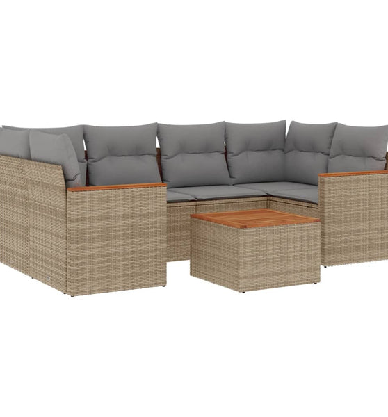 7-tlg. Garten-Sofagarnitur mit Kissen Beige Poly Rattan