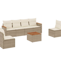 7-tlg. Garten-Sofagarnitur mit Kissen Beige Poly Rattan