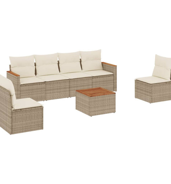 7-tlg. Garten-Sofagarnitur mit Kissen Beige Poly Rattan