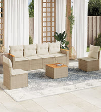 7-tlg. Garten-Sofagarnitur mit Kissen Beige Poly Rattan