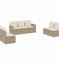 7-tlg. Garten-Sofagarnitur mit Kissen Beige Poly Rattan
