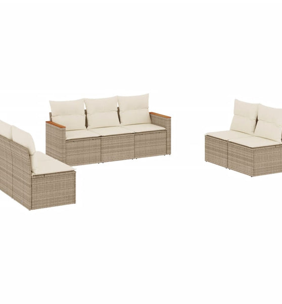 7-tlg. Garten-Sofagarnitur mit Kissen Beige Poly Rattan