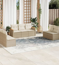 7-tlg. Garten-Sofagarnitur mit Kissen Beige Poly Rattan
