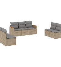 7-tlg. Garten-Sofagarnitur mit Kissen Beige Poly Rattan