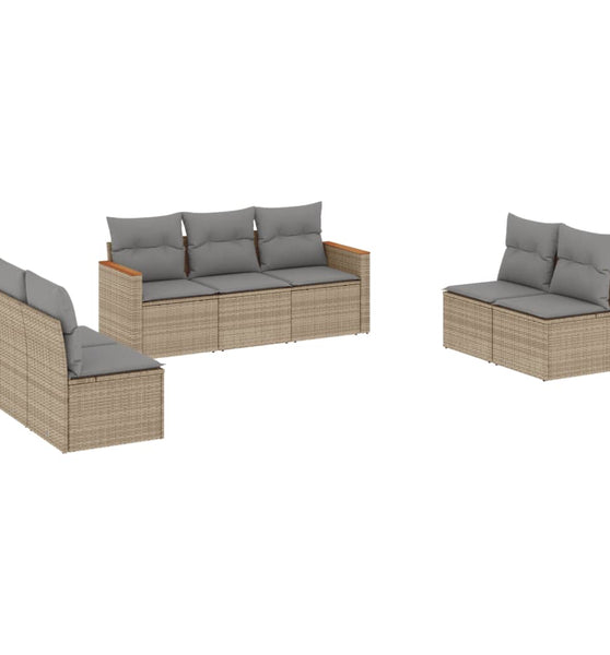7-tlg. Garten-Sofagarnitur mit Kissen Beige Poly Rattan