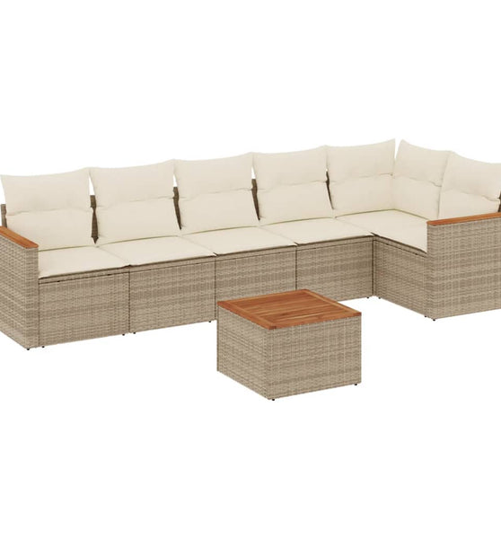 7-tlg. Garten-Sofagarnitur mit Kissen Beige Poly Rattan
