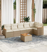 7-tlg. Garten-Sofagarnitur mit Kissen Beige Poly Rattan