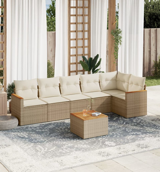 7-tlg. Garten-Sofagarnitur mit Kissen Beige Poly Rattan