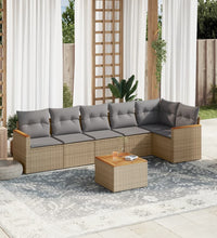 7-tlg. Garten-Sofagarnitur mit Kissen Beige Poly Rattan