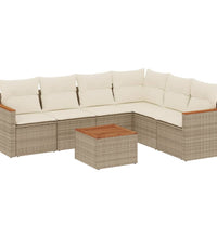 7-tlg. Garten-Sofagarnitur mit Kissen Beige Poly Rattan