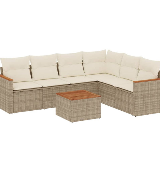7-tlg. Garten-Sofagarnitur mit Kissen Beige Poly Rattan