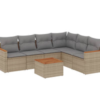 7-tlg. Garten-Sofagarnitur mit Kissen Beige Poly Rattan