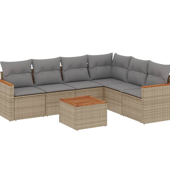 7-tlg. Garten-Sofagarnitur mit Kissen Beige Poly Rattan