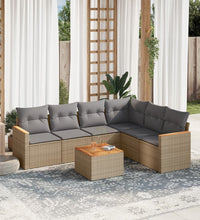 7-tlg. Garten-Sofagarnitur mit Kissen Beige Poly Rattan