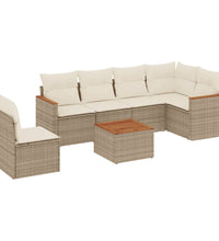 7-tlg. Garten-Sofagarnitur mit Kissen Beige Poly Rattan