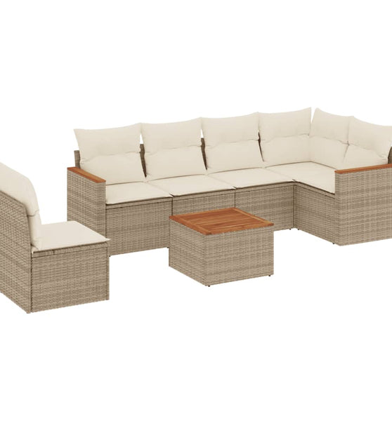 7-tlg. Garten-Sofagarnitur mit Kissen Beige Poly Rattan