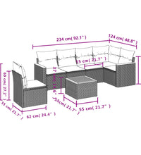 7-tlg. Garten-Sofagarnitur mit Kissen Beige Poly Rattan