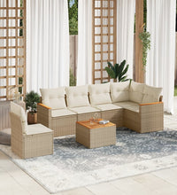 7-tlg. Garten-Sofagarnitur mit Kissen Beige Poly Rattan