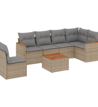 7-tlg. Garten-Sofagarnitur mit Kissen Beige Poly Rattan