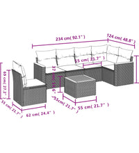 7-tlg. Garten-Sofagarnitur mit Kissen Beige Poly Rattan