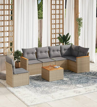 7-tlg. Garten-Sofagarnitur mit Kissen Beige Poly Rattan
