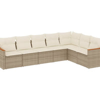 7-tlg. Garten-Sofagarnitur mit Kissen Beige Poly Rattan
