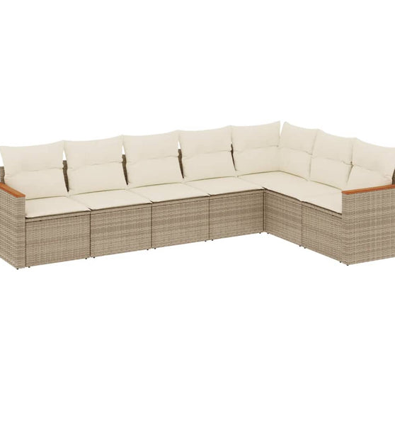 7-tlg. Garten-Sofagarnitur mit Kissen Beige Poly Rattan