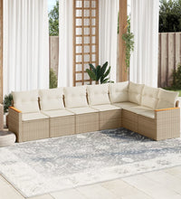 7-tlg. Garten-Sofagarnitur mit Kissen Beige Poly Rattan