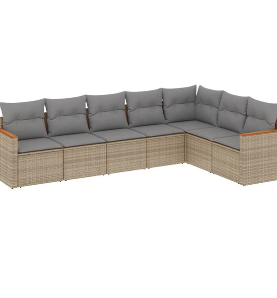 7-tlg. Garten-Sofagarnitur mit Kissen Beige Poly Rattan