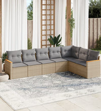 7-tlg. Garten-Sofagarnitur mit Kissen Beige Poly Rattan