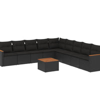 10-tlg. Garten-Sofagarnitur mit Kissen Schwarz Poly Rattan