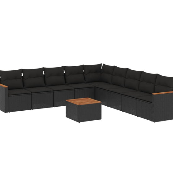 10-tlg. Garten-Sofagarnitur mit Kissen Schwarz Poly Rattan