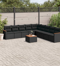 10-tlg. Garten-Sofagarnitur mit Kissen Schwarz Poly Rattan