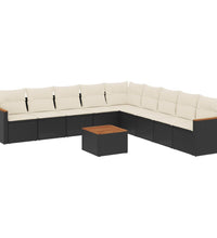 10-tlg. Garten-Sofagarnitur mit Kissen Schwarz Poly Rattan