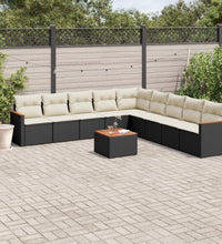 10-tlg. Garten-Sofagarnitur mit Kissen Schwarz Poly Rattan