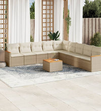 10-tlg. Garten-Sofagarnitur mit Kissen Beige Poly Rattan