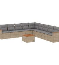 10-tlg. Garten-Sofagarnitur mit Kissen Beige Poly Rattan