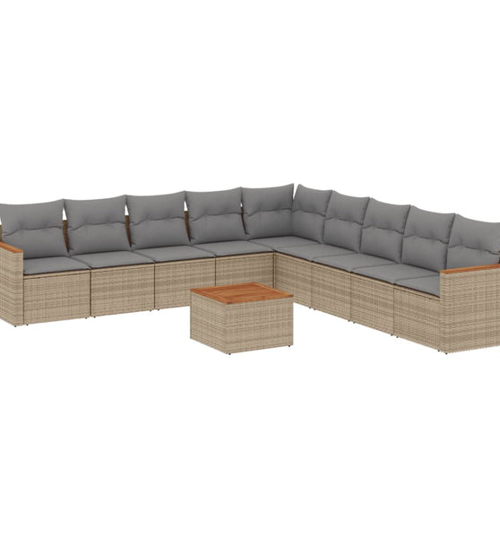 10-tlg. Garten-Sofagarnitur mit Kissen Beige Poly Rattan