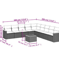 10-tlg. Garten-Sofagarnitur mit Kissen Grau Poly Rattan