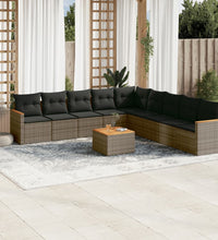 10-tlg. Garten-Sofagarnitur mit Kissen Grau Poly Rattan
