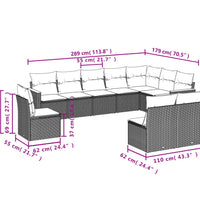 10-tlg. Garten-Sofagarnitur mit Kissen Schwarz Poly Rattan