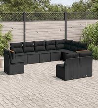 10-tlg. Garten-Sofagarnitur mit Kissen Schwarz Poly Rattan