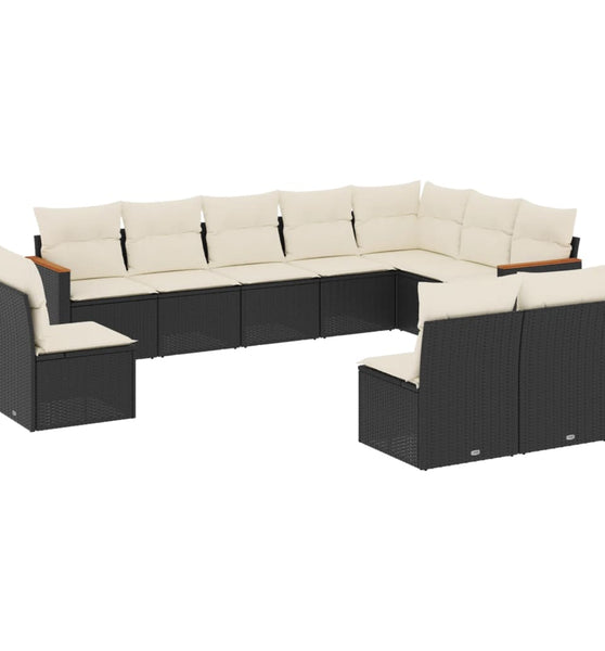 10-tlg. Garten-Sofagarnitur mit Kissen Schwarz Poly Rattan